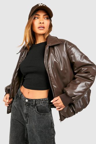 Womens Padded Faux Leather Bomber Jacket - - 10 - boohoo - Modalova