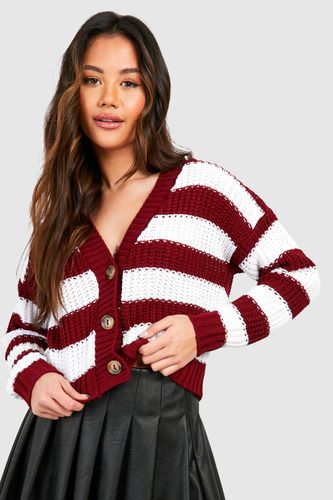 Womens Wide Stripe Button Through Crop Cardigan - - M - boohoo - Modalova