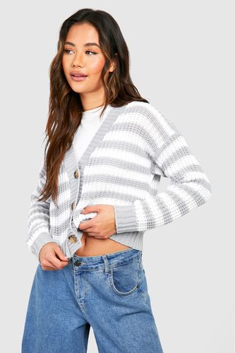 Womens Skinny Stripe Button Through Crop Cardigan - - L - boohoo - Modalova