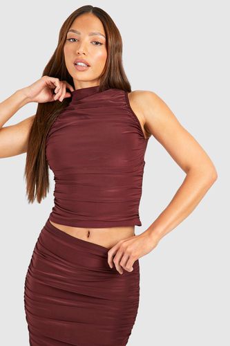 Womens Tall Double Slinky Ruched Front Racer Top - - 12 - boohoo - Modalova