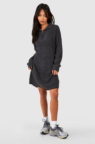 Womens Zip Neck Knitted Mini Jumper Dress - - S - boohoo - Modalova
