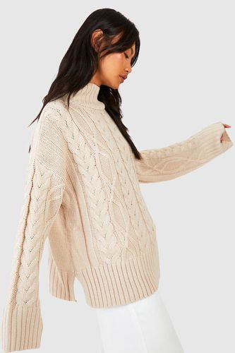 Womens Mixed Cable High Neck Knitted Jumper - - XS - boohoo - Modalova