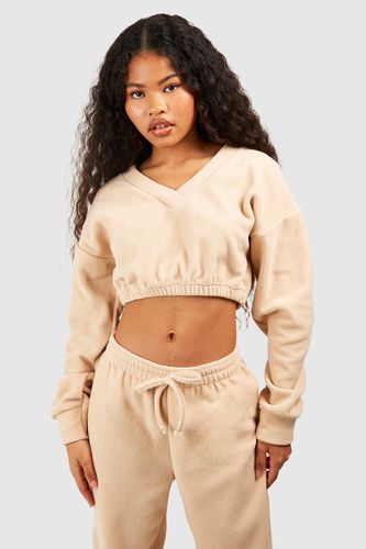 Womens Petite Fleece V Front Crop Sweatshirt - - XS - boohoo - Modalova