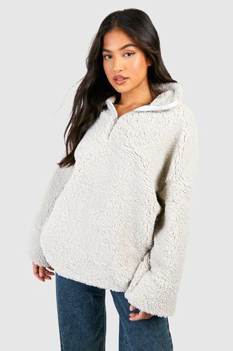 Womens Petite Half Zip Borg Sweatshirt - - M - boohoo - Modalova