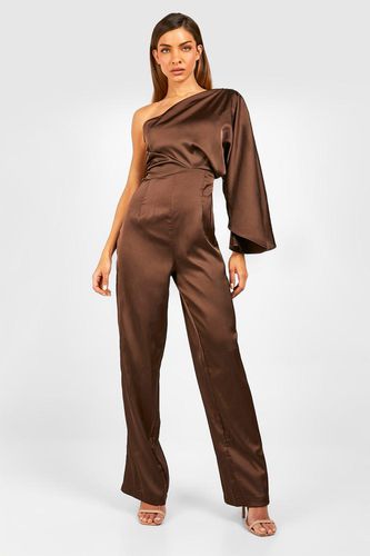 Womens Satin One Shoulder Drape Jumpsuit - - 10 - boohoo - Modalova