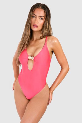 Womens Shell Trim Cut Out Strappy Swimsuit - - 12 - boohoo - Modalova