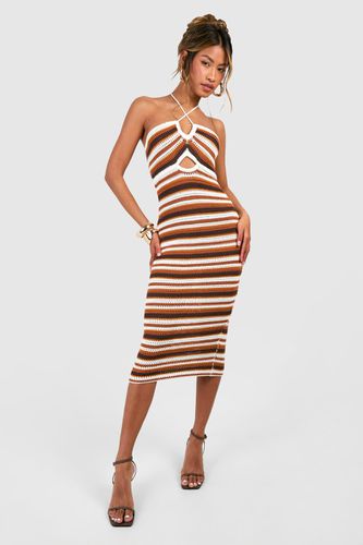Womens Tonal Stripe Crochet Halterneck Dress - - M - boohoo - Modalova