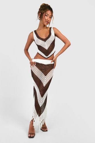 Womens Premium Crochet Stripe Top & Tassel Skirt Set - - L - boohoo - Modalova