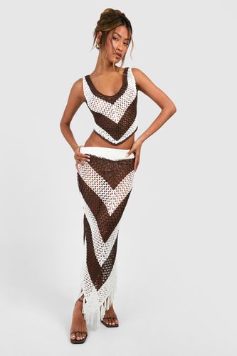 Womens Premium Crochet Stripe Top & Tassel Skirt Set - - M - boohoo - Modalova
