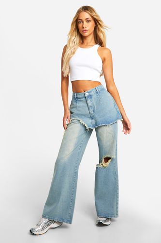 Womens Denim Mini Skirt Overlay 2 In 1 Jeans - - 10 - boohoo - Modalova