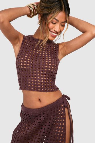 Womens High Racer Neck Crochet Crop Top - - XL - boohoo - Modalova