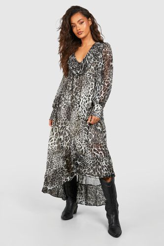 Womens Leopard Chiffon Ruffle Midaxi Smock Dress - - 12 - boohoo - Modalova