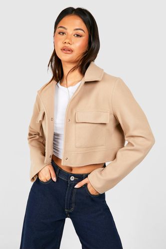 Womens Asymmetric Crop Wool Look Jacket - - 16 - boohoo - Modalova