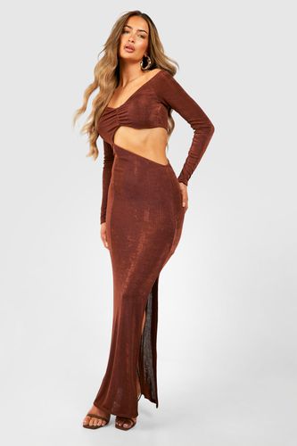 Womens Bardot Ruched Acetate Slinky Split Leg Maxi Dress - - 10 - boohoo - Modalova