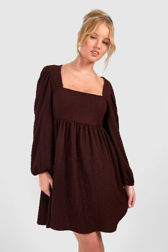Womens Textured Puff Sleeve Long Sleeve Mini Dress - - 12 - boohoo - Modalova