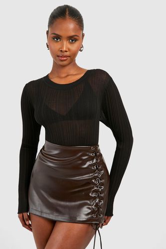 Womens Lace Up Faux Leather Mini Skirt - - 14 - boohoo - Modalova