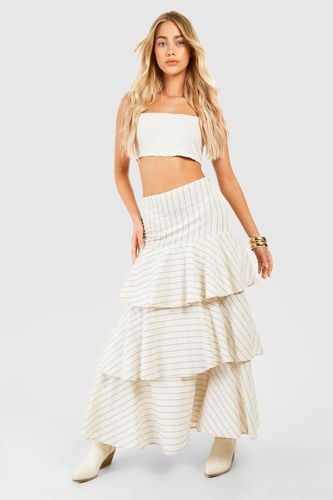 Womens Stripe Tiered Maxi Skirt - - 12 - boohoo - Modalova
