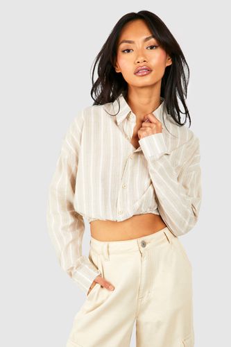 Womens Linen Stripe Gathered Hem Crop Shirt - - 10 - boohoo - Modalova