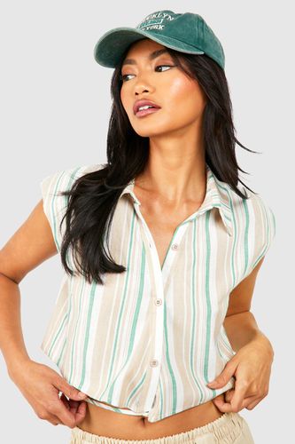 Womens Multi Stripe Linen Crop Wrap Shirt - - 10 - boohoo - Modalova