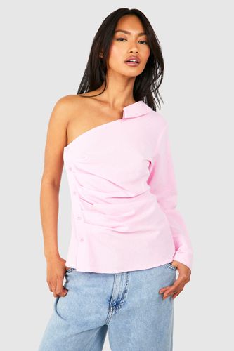 Womens Linen Asymmetric Long Sleeve Shirt - - 10 - boohoo - Modalova