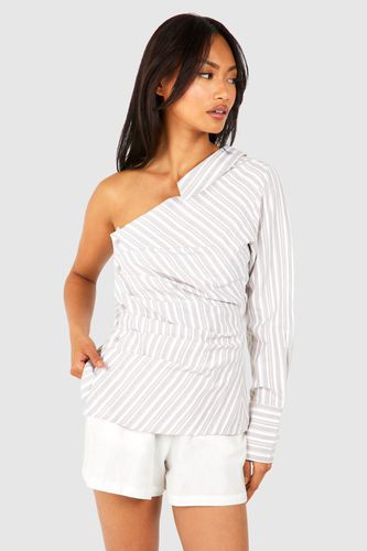 Womens Linen Stripe Asymmetric Shirt - - 10 - boohoo - Modalova