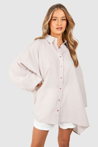 Womens Oversized Volume Sleeve Striped Seersucker Shirt - - 10 - boohoo - Modalova