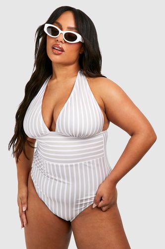Womens Plus Plunge Stripe Curve Enhancing Swimsuit - - 22 - boohoo - Modalova