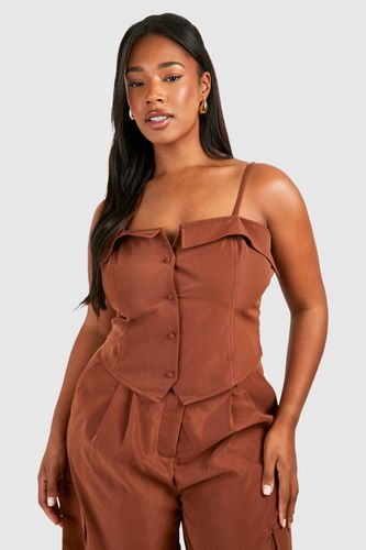 Womens Plus Plunge Button Front Corset Top - - 26 - boohoo - Modalova