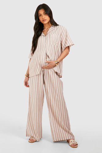 Womens Maternity Elasticated Waist Linen Stripe Wide Leg Trousers - - 16 - boohoo - Modalova