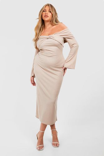 Womens Plus Twist Detail Bardot Soft Rib Column Midaxi Dress - - 20 - boohoo - Modalova