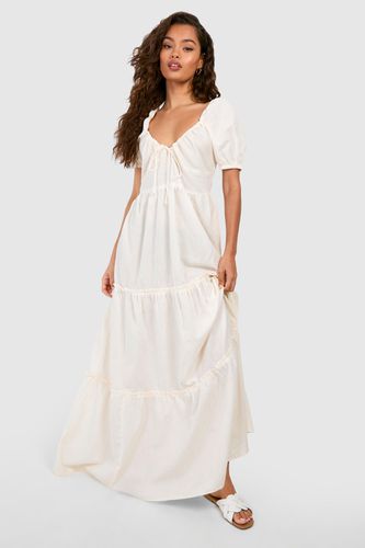 Womens Linen Puff Sleeve Maxi Dress - - 10 - boohoo - Modalova
