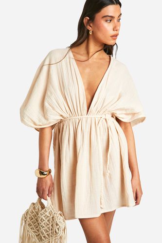 Womens Cheesecloth Belted Batwing Mini Dress - - 10 - boohoo - Modalova