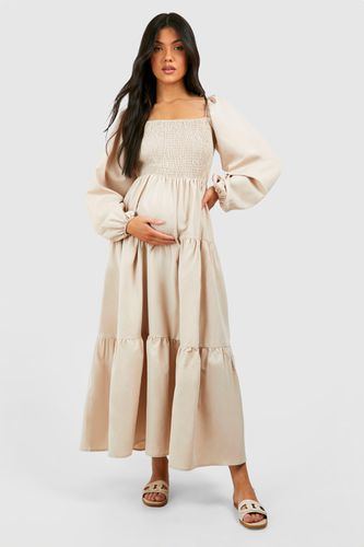 Womens Maternity Shirred Poplin Midaxi Dress - - 12 - boohoo - Modalova