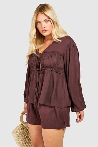 Womens Plus Cheesecloth Ruched Detail Long Sleeve Top - - 16 - boohoo - Modalova