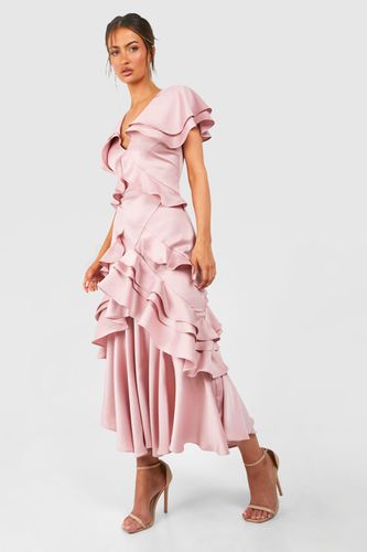 Womens Satin Ruffle Maxi Dress - - 18 - boohoo - Modalova