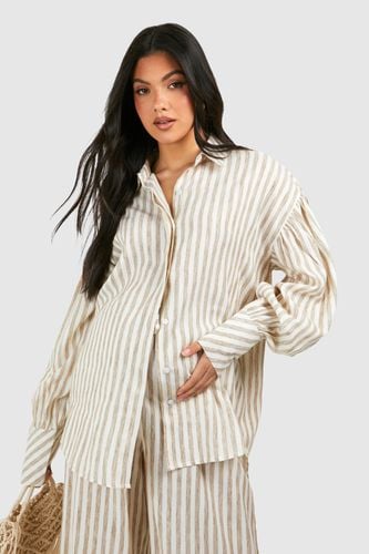 Womens Maternity Stripe Linen Oversized Shirt - - 16 - boohoo - Modalova
