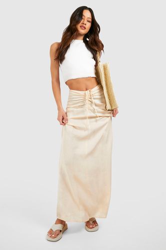 Womens Tall Linen Ruched Front Maxi Skirt - - 14 - boohoo - Modalova