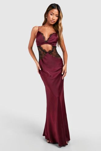 Womens Satin Lace Detail Maxi Slip Dress - - 14 - boohoo - Modalova