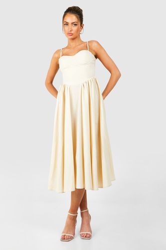 Womens Linen Milkmaid Midi Dress - - 12 - boohoo - Modalova