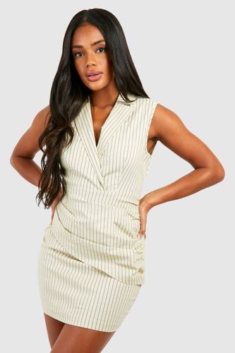 Womens Stripe Sleeveless Drape Detail Blazer Dress - - 10 - boohoo - Modalova