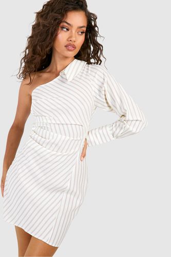 Womens Stripe Asymmetric Rouched Shirt Dress - - 14 - boohoo - Modalova