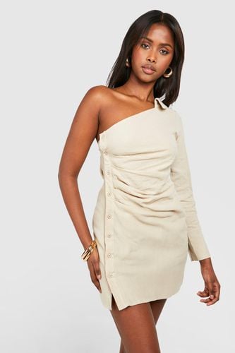 Womens Linen Asymmetric Rouched Shirt Dress - - 10 - boohoo - Modalova