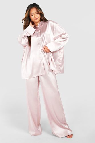 Womens Oversized Blush Satin Pyjama Set - - 10 - boohoo - Modalova