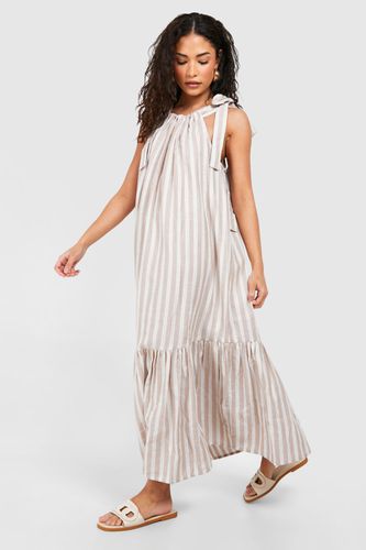 Womens Petite Linen Stripe Midi Dress - - 10 - boohoo - Modalova