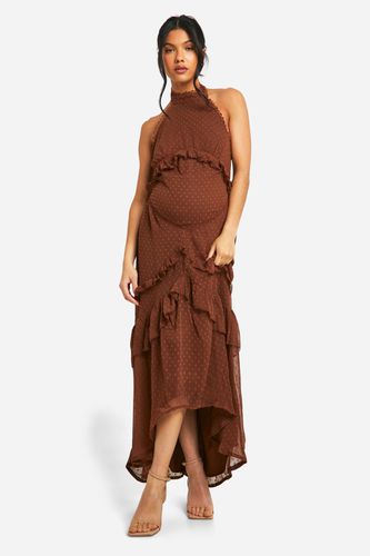 Womens Maternity Dobby Halterneck Maxi Dress - - 14 - boohoo - Modalova