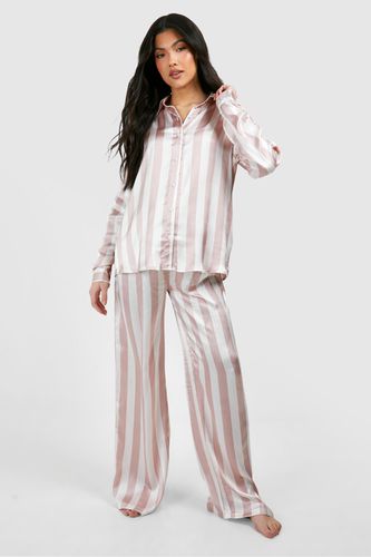 Womens Maternity Satin Stripe Pyjama Trouser Set - - 10 - boohoo - Modalova