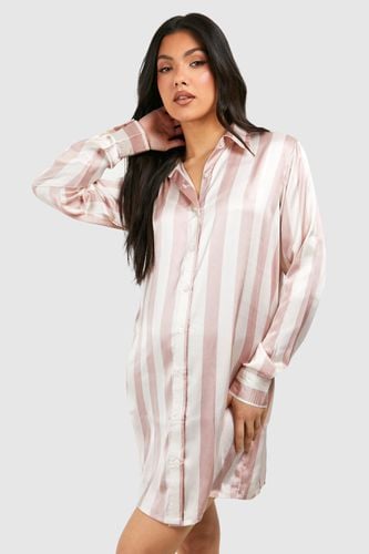 Womens Maternity Satin Stripe Night Shirt - - 10 - boohoo - Modalova