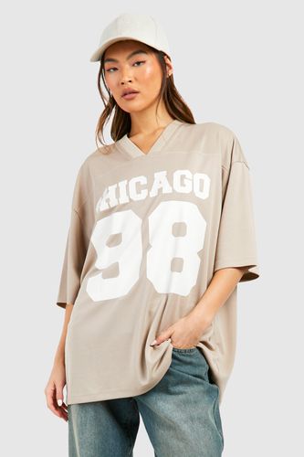 Womens Chicago 98 Slogan Airtex Mesh Oversized T-shirt - - M - boohoo - Modalova