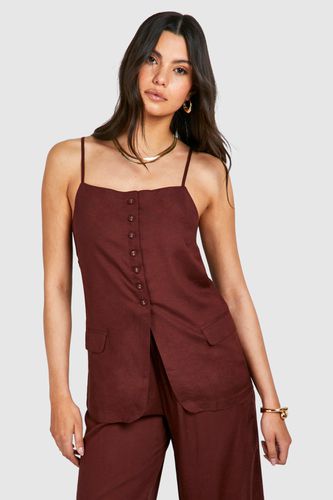 Womens Linen Look Button Front Longline Waistcoat - - 16 - boohoo - Modalova