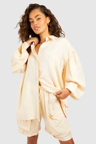 Womens Linen Look Volume Sleeve Shirt - - 12 - boohoo - Modalova